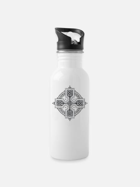 Celtic cross - Water bottle with straw - white