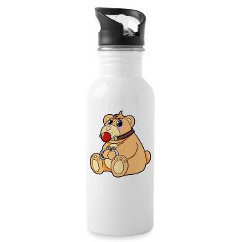 BDSM Teddy Bär - Trinkflasche mit integriertem Trinkhalm - Weiß - Rechts