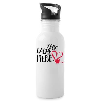 Lebe Lache Liebe | Valentinstag Geschenk - Trinkflasche mit integriertem Trinkhalm - Weiß - Rechts