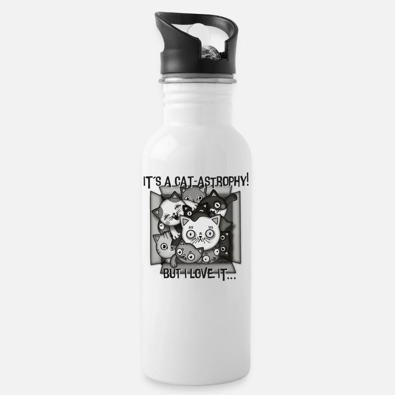 cat-astrophy so viele Katzen! - Trinkflasche mit integriertem Trinkhalm - Weiß