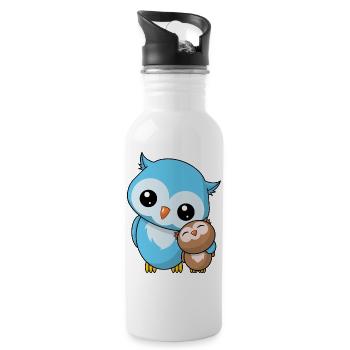 Eulen Geschwister - Niedliche Eule Geschenk Kawaii - Trinkflasche mit integriertem Trinkhalm - Weiß - Rechts