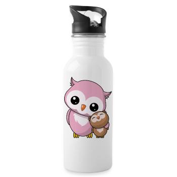 Eulen Geschwister - Niedliche Eule Geschenk Kawaii - Trinkflasche mit integriertem Trinkhalm - Weiß - Rechts