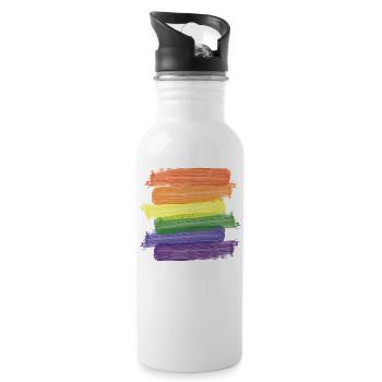 Regenbogen Pinsel (Strokes) - Trinkflasche mit integriertem Trinkhalm - Weiß - Rechts