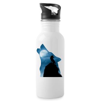 Cooles Wolf T-Shirt, Geschenkidee - Trinkflasche mit integriertem Trinkhalm - Weiß - Rechts