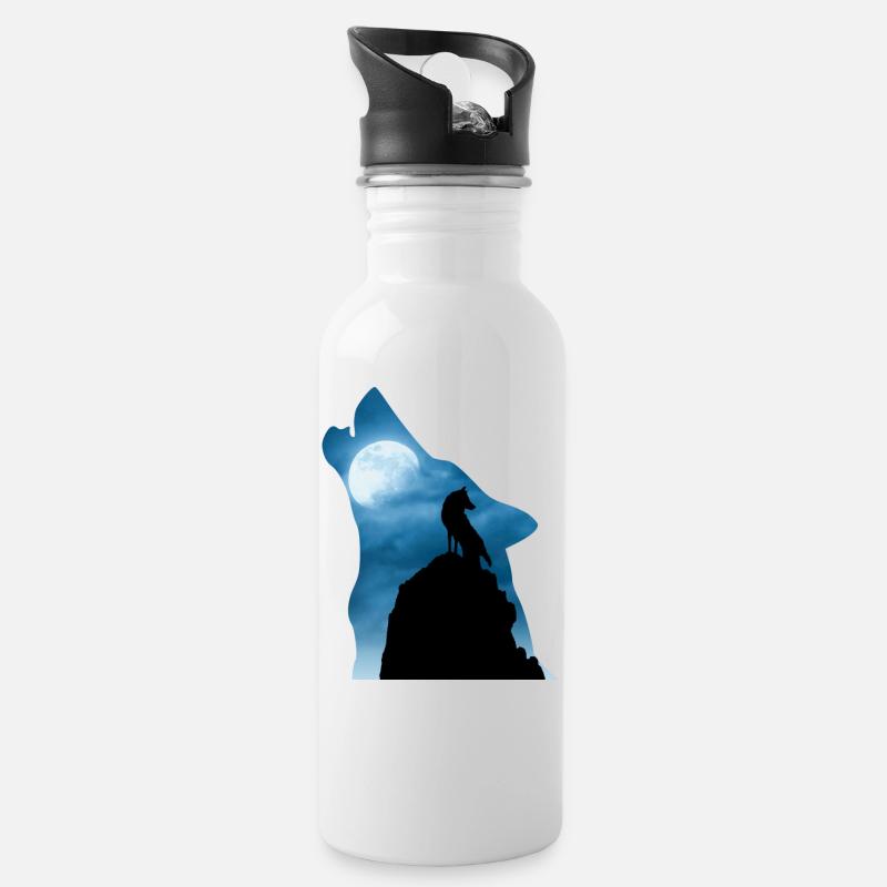 Cool Wolf T-Shirt, Gift idea - Water bottle with straw - white