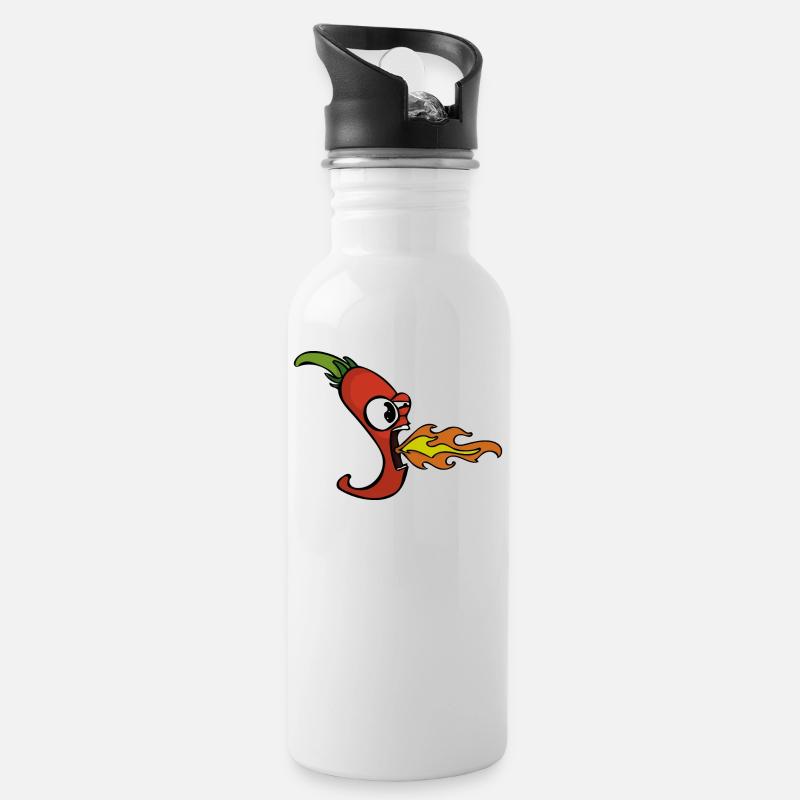 Scharfes Chili - Trinkflasche mit integriertem Trinkhalm - Weiß