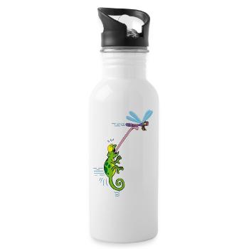 Caméléon et libellule - Gourde avec paille intégrée - blanc - Droite