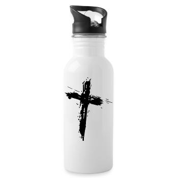 Zersplittertes Kreuz - Trinkflasche mit integriertem Trinkhalm - Weiß - Rechts