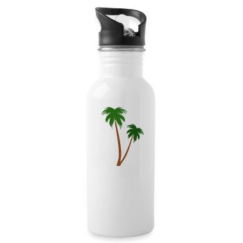 Grüne Palme am Strand - Trinkflasche mit integriertem Trinkhalm - Weiß - Rechts