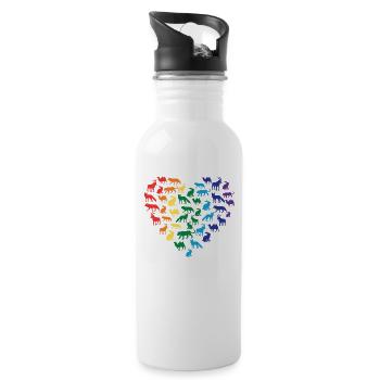 Tierliebe - Regenbogen Herz - Trinkflasche mit integriertem Trinkhalm - Weiß - Rechts
