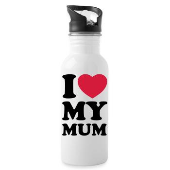 I love my mum - Ich liebe meine Mama - Trinkflasche mit integriertem Trinkhalm - Weiß - Rechts