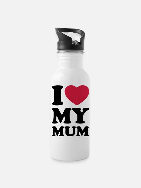 I love my mum - Water bottle with straw - white