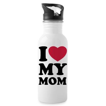 I love my mom - Ich liebe meine Mama - Trinkflasche mit integriertem Trinkhalm - Weiß - Rechts