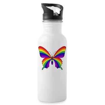 Rainbow Butterfly - Water bottle with straw - white - Right