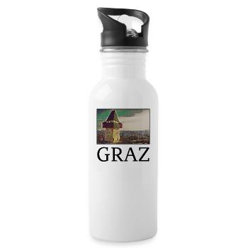 Graz city skyline austria art - Water bottle with straw - white - Right