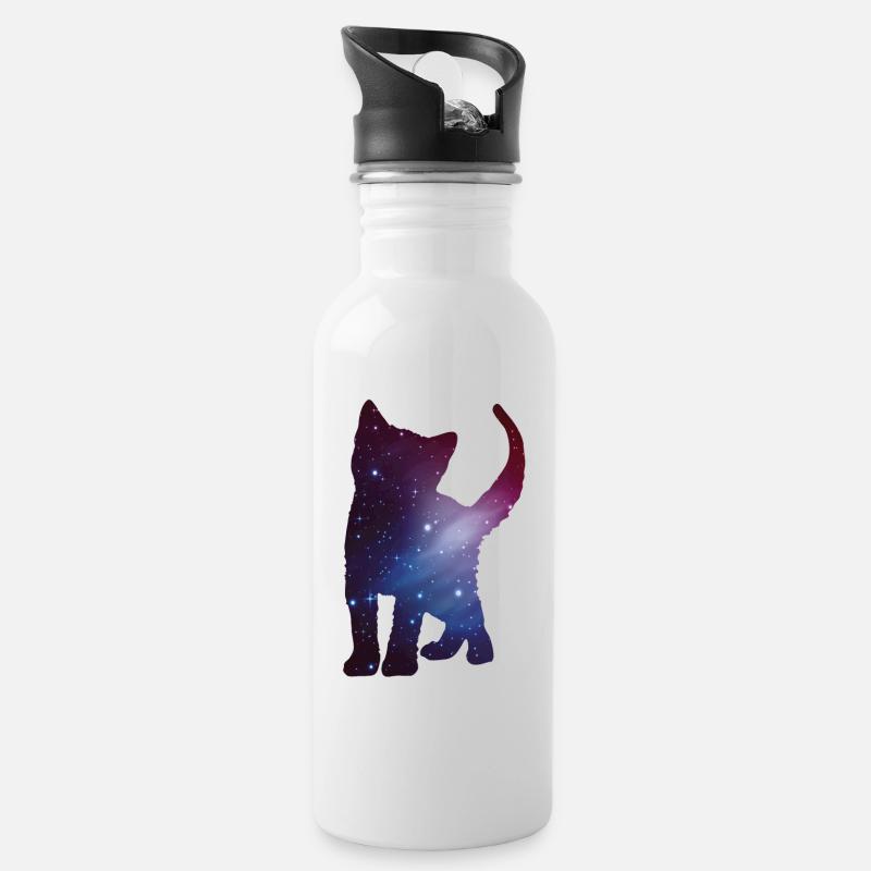 Chaton Chaton Silhouette Espace Cat Espace Cadeau - Gourde avec paille intégrée - blanc