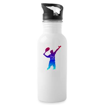 Tennisschläger Tennisspieler - Trinkflasche mit integriertem Trinkhalm - Weiß - Rechts