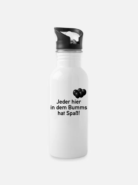 Jeder hier in dem Bumms hat Spaß (b) - Trinkflasche mit integriertem Trinkhalm - Weiß