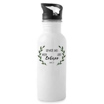 ich weiss, dass mein erlöser lebt - Trinkflasche mit integriertem Trinkhalm - Weiß - Rechts