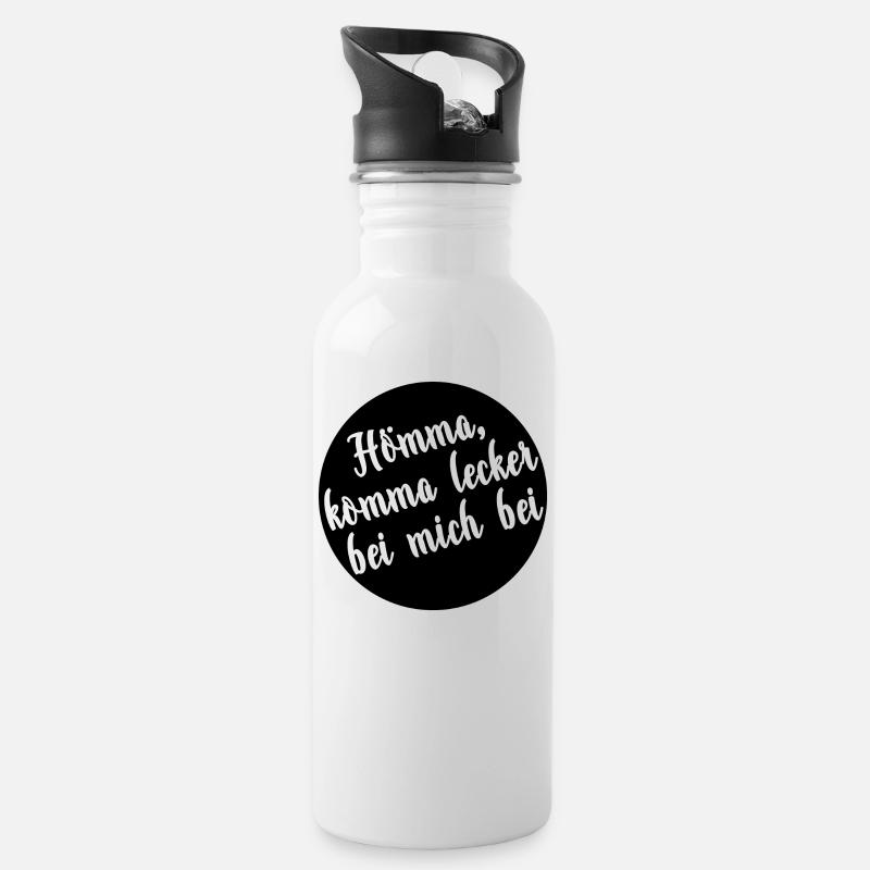 Hömma komma lecker bei mich bei (b) - Trinkflasche mit integriertem Trinkhalm - Weiß