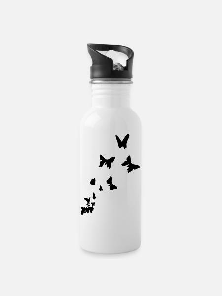 papillon - papillons - Gourde avec paille intégrée - blanc
