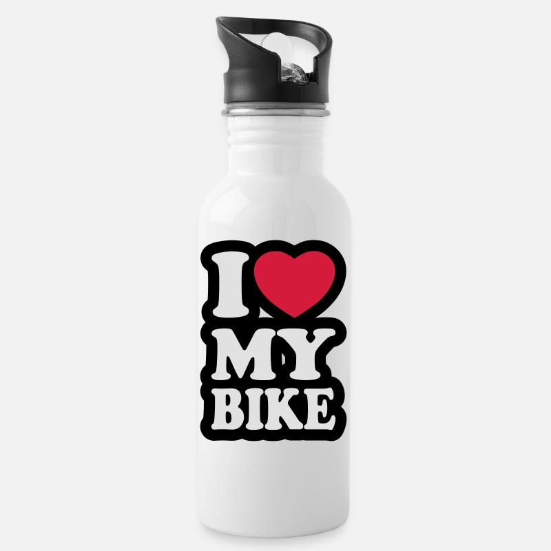 I love my bike - Water bottle with straw - white