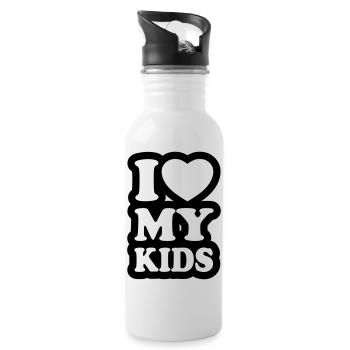 I love my kids - Ich liebe meine Kinder - Trinkflasche mit integriertem Trinkhalm - Weiß - Rechts
