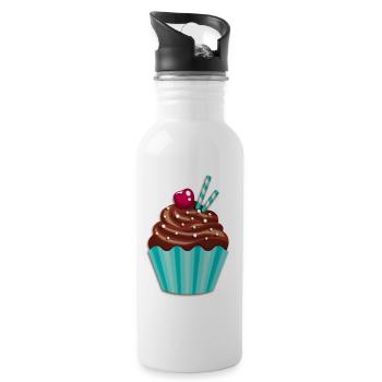 Cupcake - Muffin - Donut - Eis - Schokolade - DD - Trinkflasche mit integriertem Trinkhalm - Weiß - Rechts