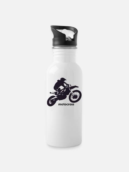 motocross - Water bottle with straw - white