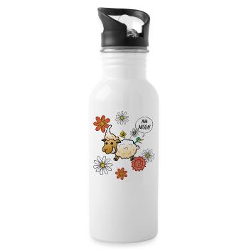 Schaf Vogel Blumen Am Arsch Lustig Sarkasmus - Trinkflasche mit integriertem Trinkhalm - Weiß - Rechts