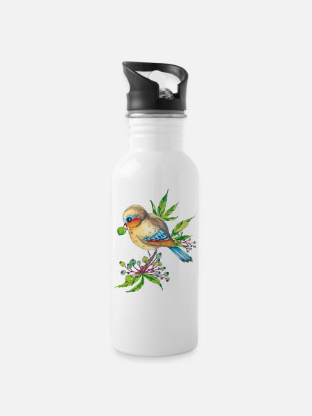 Vogelfreund - Trinkflasche mit integriertem Trinkhalm - Weiß