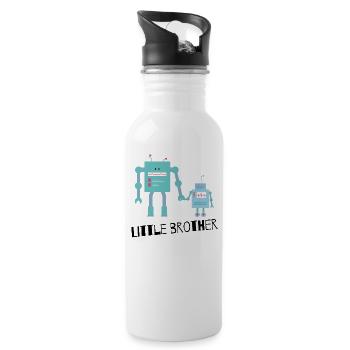 süße Roboter Geschwister, little brother, lil bro - Trinkflasche mit integriertem Trinkhalm - Weiß - Rechts