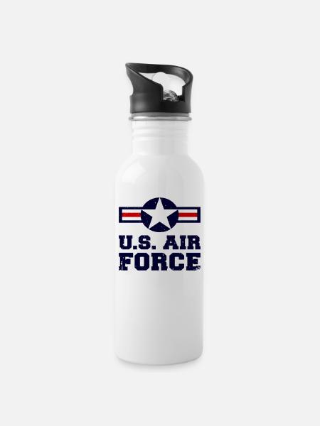 US AIR FORCE - Trinkflasche mit integriertem Trinkhalm - Weiß