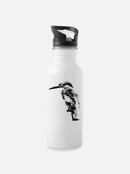Kingfisher - Water bottle with straw - white
