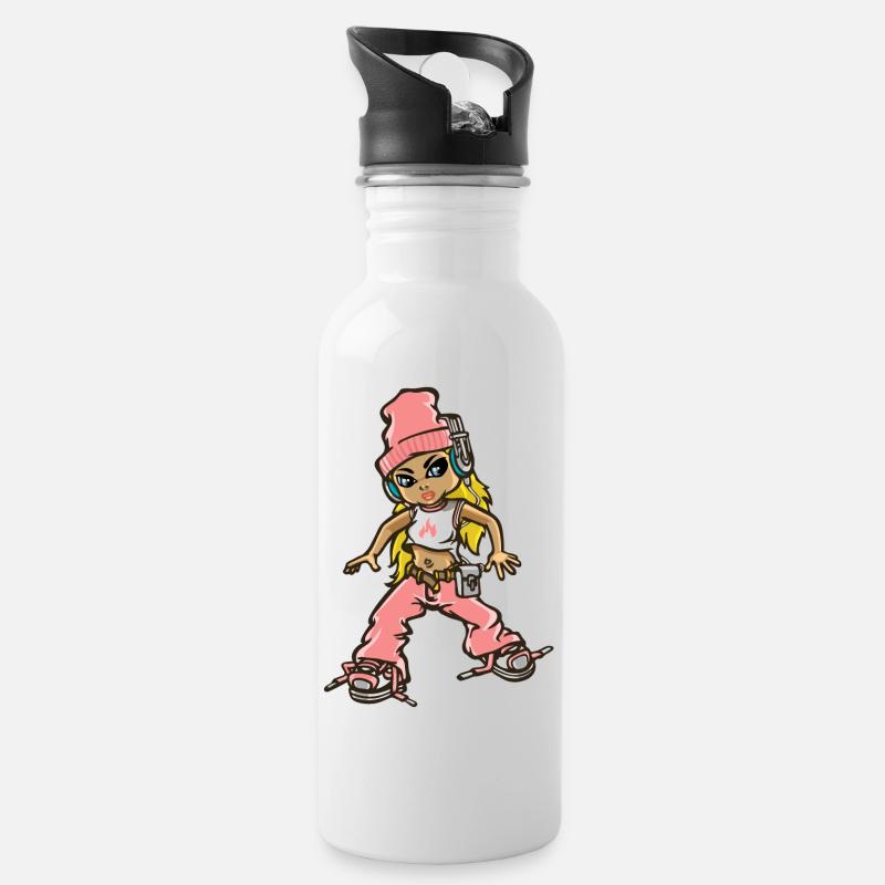 Hip Hop Mädchen in rosa - Trinkflasche mit integriertem Trinkhalm - Weiß