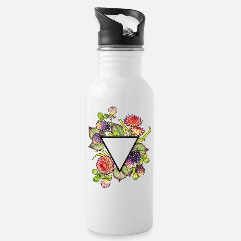Strawflowers with triangle - Water bottle with straw - white