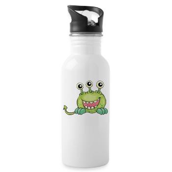 Monster three eyes cock green black - Water bottle with straw - white - Right