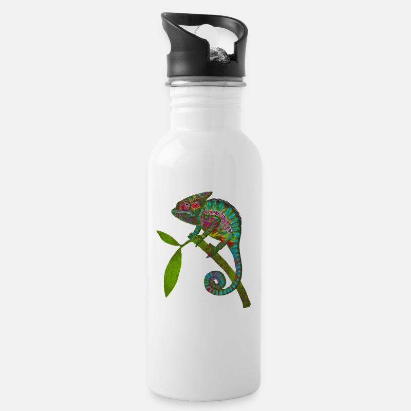 Chamaeleon - Trinkflasche mit integriertem Trinkhalm - Weiß
