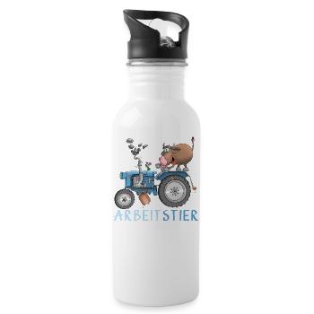 Lustiges Arbeitstier - Trinkflasche mit integriertem Trinkhalm - Weiß - Rechts