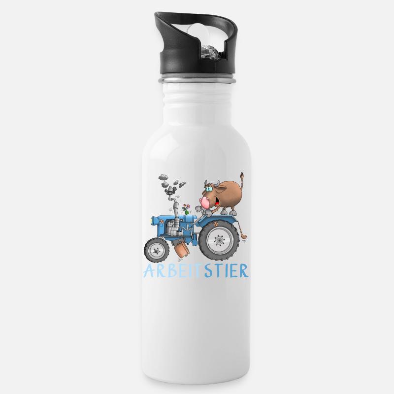 Lustiges Arbeitstier - Trinkflasche mit integriertem Trinkhalm - Weiß