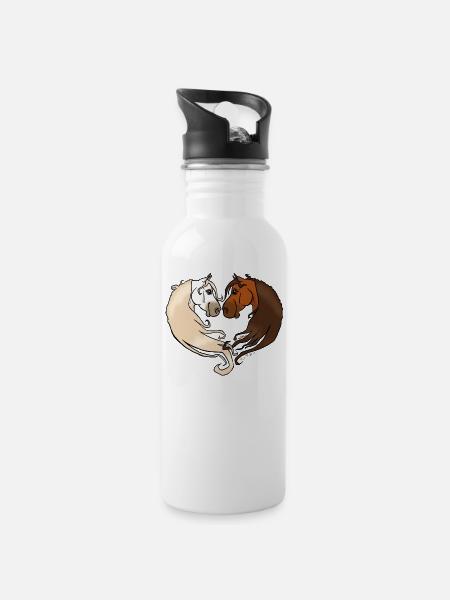 Pferdeliebhaber Braun - Trinkflasche mit integriertem Trinkhalm - Weiß