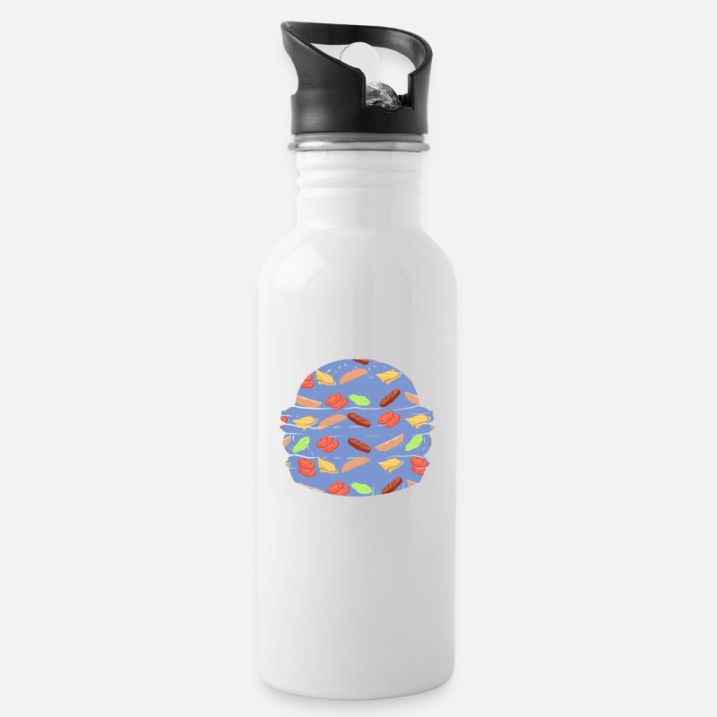 "BURGER" ~ pattern fast food hamburger - Water bottle with straw - white