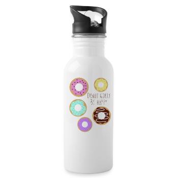 Donut worry, be happy donuts - Water bottle with straw - white - Right