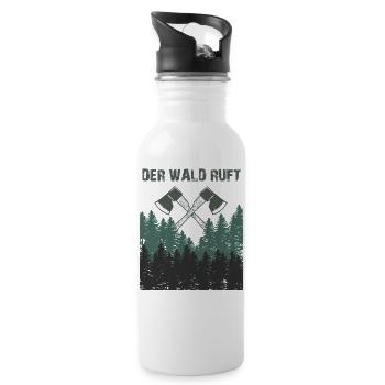 Waldarbeiter Shirt - Der Wald ruft - Holzfäller - Trinkflasche mit integriertem Trinkhalm - Weiß - Rechts