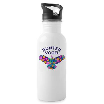 Bunter Vogel und Blumen - Trinkflasche mit integriertem Trinkhalm - Weiß - Rechts