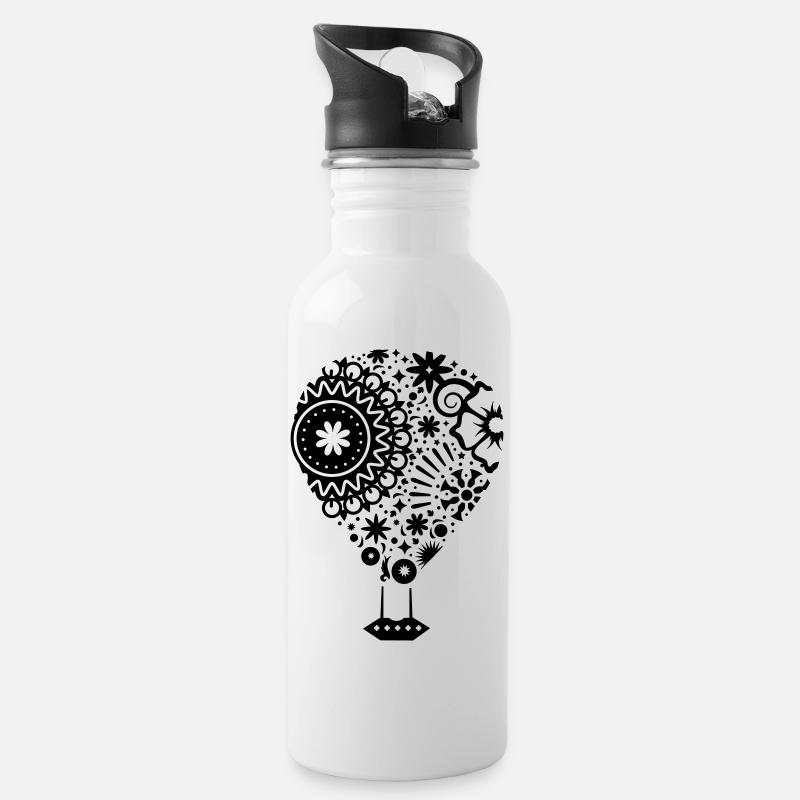Heißluftballon aus Ornamenten - Trinkflasche mit integriertem Trinkhalm - Weiß