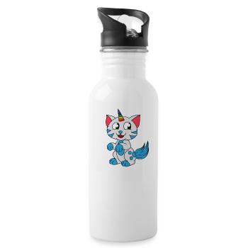 Einhorn Katze Lustige Süße Liebhaber Geschenk - Trinkflasche mit integriertem Trinkhalm - Weiß - Rechts