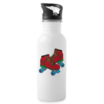 Rollschuh Inline-Skat Roller 70er 80er Geschenk - Trinkflasche mit integriertem Trinkhalm - Weiß - Rechts
