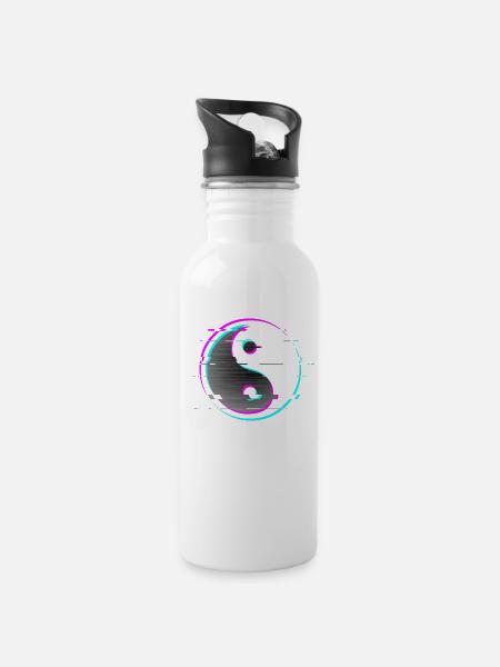 Yin yang glitch - Water bottle with straw - white