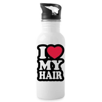 I love my hair - Ich liebe meine Haare - Trinkflasche mit integriertem Trinkhalm - Weiß - Rechts